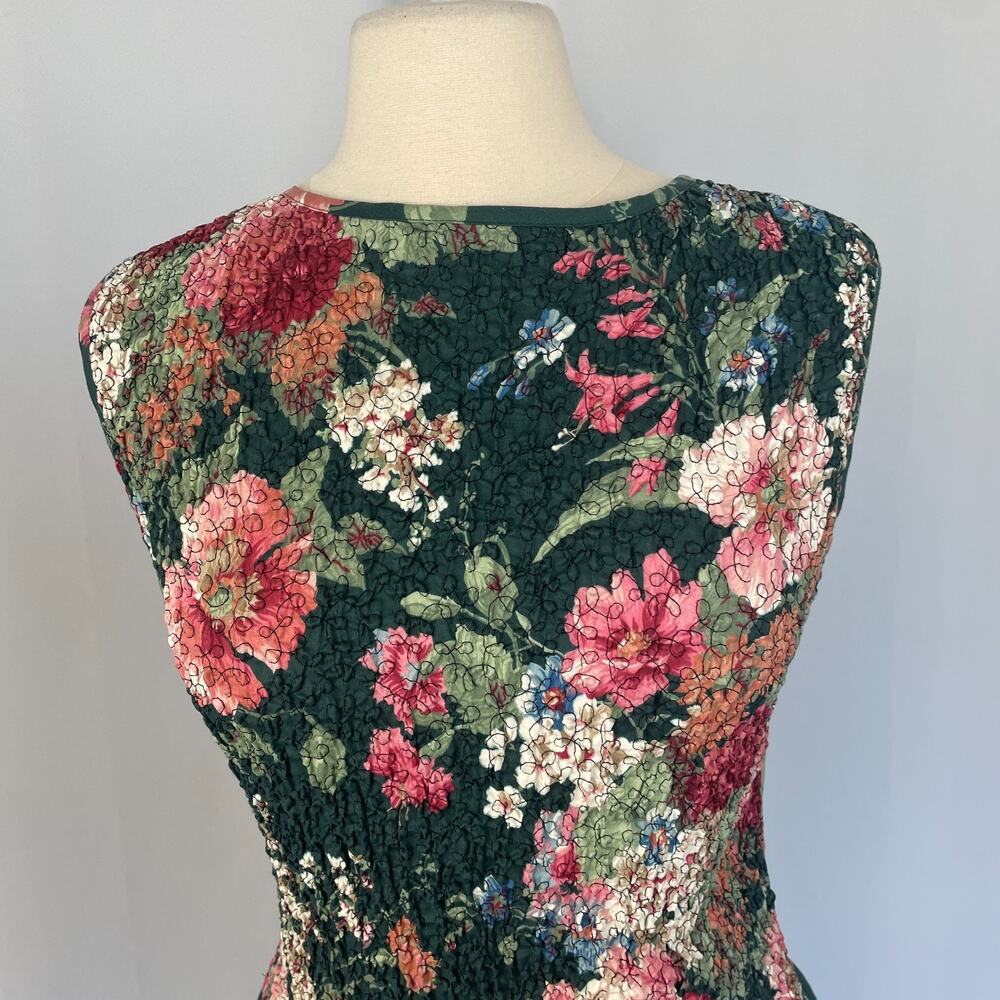 Vintage Midi Dress Size 10 Green Pink Floral Botanical Garden Spring Romantic - Picture 3 of 16